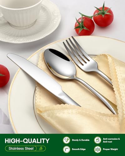 20 Piece Silverware Set, Stainless Steel Flatware Set for 4 Food Grade Cutlery Utensil Set Include Knife Fork Spoon Mirror Polished Dishwasher Safe