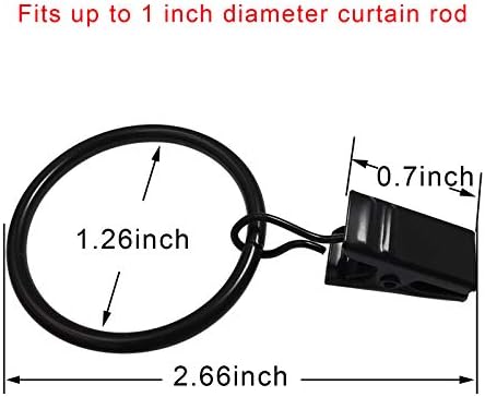 40 Pack Curtain Rings with Clips, Drapery Clips with Rings, Drapes Rings 1.26 in Interior Diameter, Fits up to 1 in Curtain Rod, Black