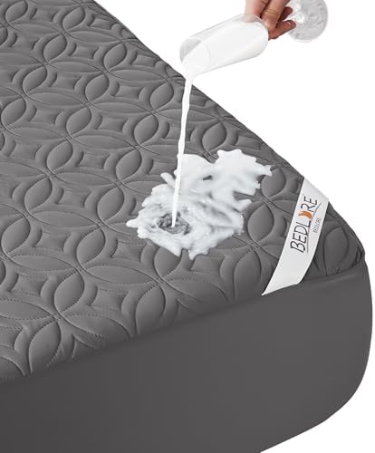 BEDLORE Waterproof Mattress Protector, King Size Mattress Pad with Deep Pocket 6"-18" Depth, Soft Noiseless Dirt-Proof Bed Mattress Cover Washable for Home, Bedroom, Hotel (Gray)