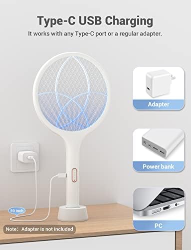 YISSVIC Electric Fly Swatter 4000V Bug Zapper Racket Dual Modes Mosquito Killer with Purple Mosquito Light Rechargeable for Indoor Home Office Backyard Patio Camping