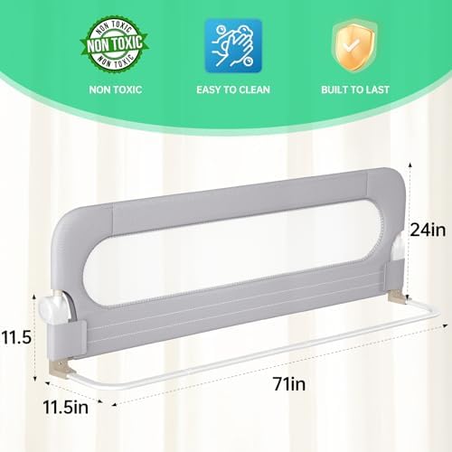 Folding Bed Rail for Toddlers,Baby Bed Rail Guard with Reinforced Anchor Safety System,Fit Bunk,Full Size,Queen,King,Twin(Grey,71"x23.6")