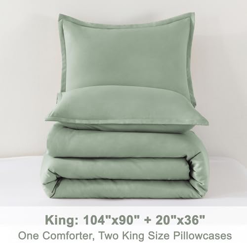 Litanika King Size Comforter Set Sage Green, 3 Pieces Lightweight Solid Comforter King Size, All Season Fluffy Down Alternative Comforter Bed Set Quilt Blanket