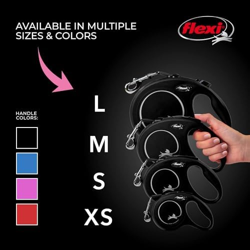 FLEXI New Classic Cord Retractable Dog Leash for Small Dogs up to 33 lbs. – 26 ft., Black | Tangle-Free Pet Walking Leash with One-Handed Brake, Pause, Lock|German Quality Product