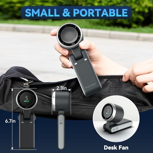 Portable Handheld Turbo Fan, 5 Gear Wind, Battery Operated, Up to 12 Working Hours, 3 IN 1 Hand Fan with Air Turbo Tech Cooling Fan for Outdoor Activities, Travel, Beach (Black)