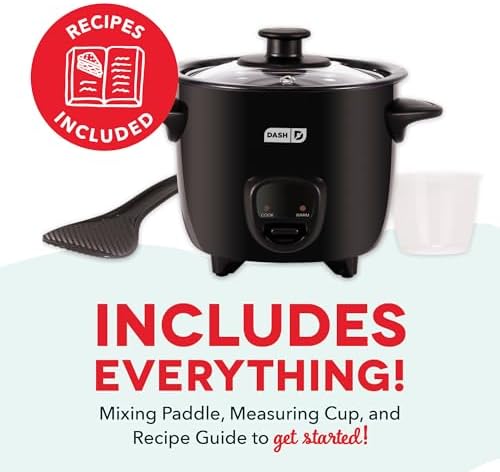 DASH Mini Rice Cooker Steamer with Removable Nonstick Pot, Keep Warm Function & Recipe Guide, One Half Quart, for Soups, Stews, Grains & Oatmeal - Black