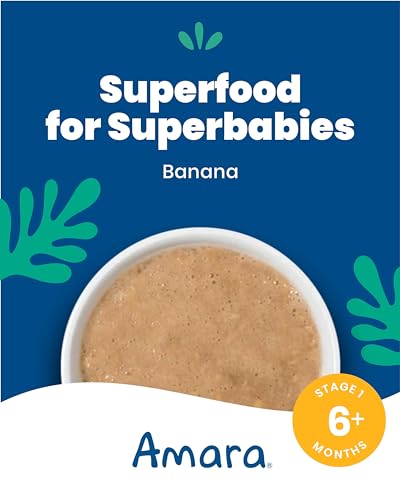 Amara Organic Baby Food - Stage 1 - Banana - Baby Cereal to Mix With Breastmilk, Water or Baby Formula - Shelf Stable Baby Food Pouches Made from Organic Fruit - 7 Pouches, 3.5oz Per Serving