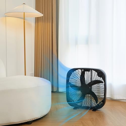 Amazon Basics 3 Speed Box Fan, Indoor Electric Fan for Home Cooling, 5 Blades, Lightweight Design, 67 Watts, 20-Inch, Black, 6.8"D x 20.86"W x 21.33"H