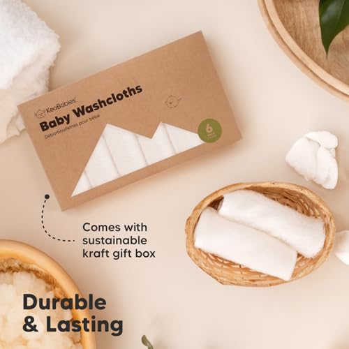 6-Pack Soft Baby Washcloths, Viscose from Bamboo - Kids, Newborn Bath Towels, Infant Shower, Toddler Reusable Face Towel, Gentle on Skin, Face Wash Cloths for Babies, 10x10 (White)