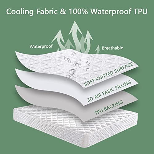 Premium 100% Waterproof Mattress Protector Queen Size, Breathable Bed Cover 3D Air Fabric Cooling Mattress Pad Cover Smooth Soft Noiseless Washable, 8''-21'' Deep Pocket (White)