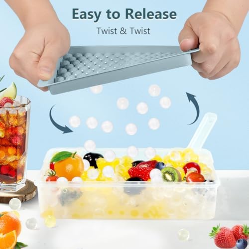 WIBIMEN Mini Ice Cube Trays, Small Tiny Round Pebble Crushed Nugget Ice Trays for Freezer with Lid - Chilling Drinks Coffee Juice(2 Pack/0.55In - Blue)