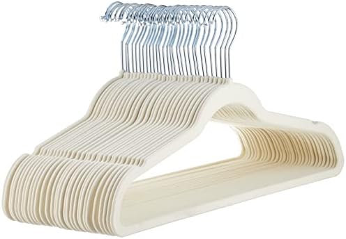 Amazon Basics Slim, Velvet, Non-Slip Suit Clothes Hangers, Ivory/Beige- Pack of 30
