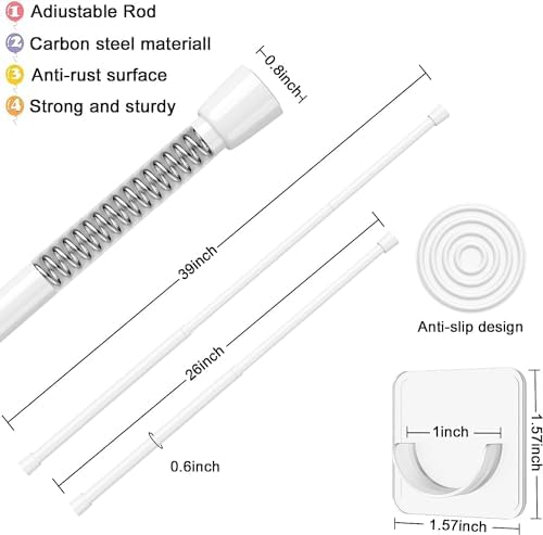 AIZESI Spring Tension Rods Adjustable 26 to 39 inch Tension Curtain Rod Small Tension Rod No Drilling Expandable Spring Loaded Curtain Tension Rod,Suitable for Doors and Windows 28 to 36 inch