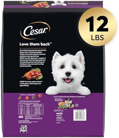 Cesar Small Breed Dry Dog Food Filet Mignon Flavor and Spring Vegetables Garnish, 12 lb. Bag