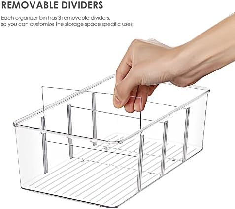 Vtopmart 8 Pack Food Storage Organizer Bins, Clear Plastic Bins for Pantry, Kitchen, Fridge, Cabinet Organization and Storage, 4 Compartment Holder for Packets, Snacks, Pouches, Spice Packets