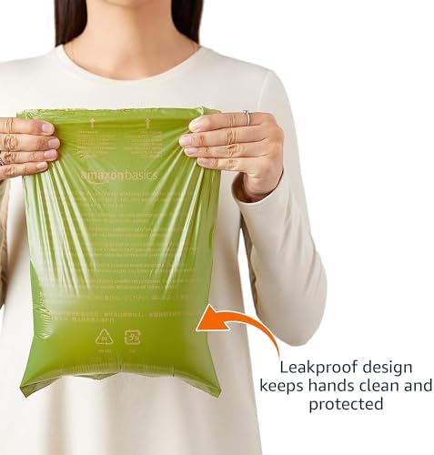 Amazon Basics Dog Poop Bags with Dispenser, 540 Count, Enhanced for Guaranteed Leakproof, Unscented, Includes Leash Clip