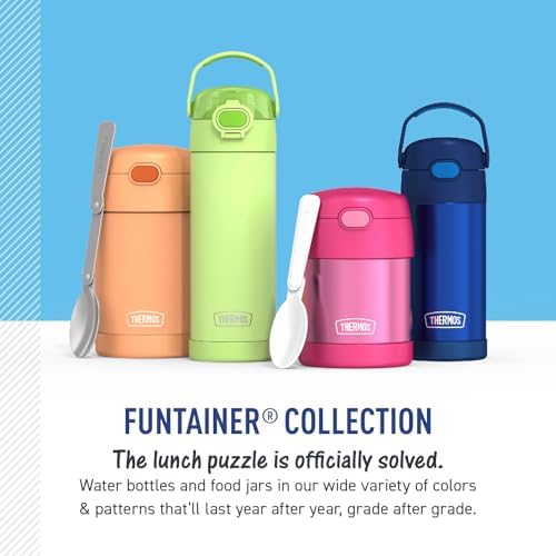 THERMOS FUNTAINER 16 Ounce Stainless Steel Vacuum Insulated Bottle with Wide Spout Lid, Neon Pink