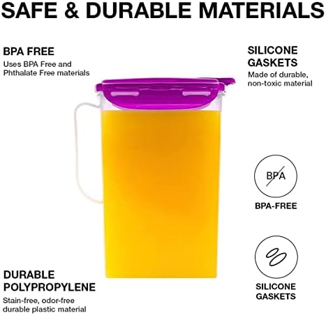 LocknLock Aqua Fridge Door Water Jug with Handle BPA Free Plastic Pitcher with Flip Top Lid Perfect for Making Teas and Juices, 2 Quarts, Purple