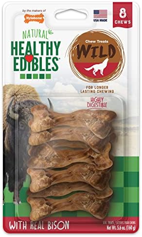 Nylabone Healthy Edibles WILD Natural Dog Chew Treats for Small Dogs, Long Lasting Dog Healthy Chew Bones Made in USA, Bison Flavor, For Dogs Up to 25 lbs. (8 Count)