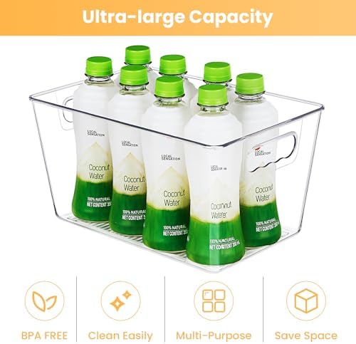 YIHONG 6 Pack Clear Pantry Organizer Bins, Plastic Containers with Handle for Kitchen,Freezer,Cabinet,Closet,Bathroom Under Sink Storage