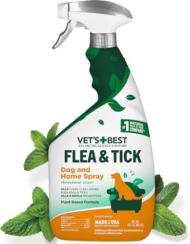 Vet's Best Natural Indoor Flea and Tick Spray – Dog Flea and Tick Treatment for Home, Plant-Based Formula with Natural Oils, Kills Fleas, Eggs & Ticks on Contact, Made in USA, 32 oz