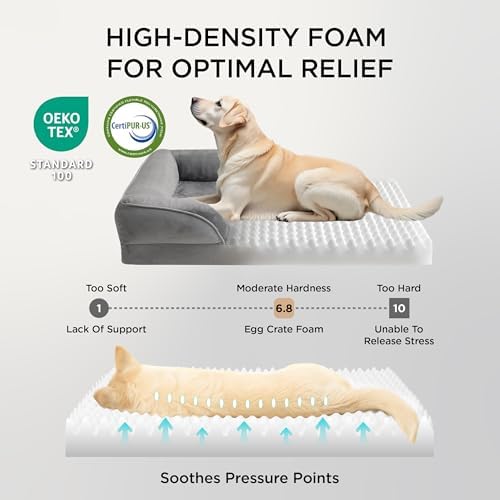 Bedsure Orthopedic Dog Bed Medium Size Dogs - Washable Medium Dog Cat Bed Waterproof, Comfort Pet Couch Sofa with Washable Removable Cover, Pets Bed with Nonskid Bottom, Grey, 28"