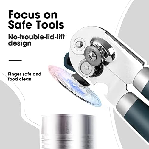 Beneno Can Opener Manual with Magnet, Hand Held Heavy Duty Can Opener with Durable Sharp Blade Smooth Edge, Big Effort-Saving Knob, Soft Grip Rubber Handle, Multifunctional Bottle Opener, Green