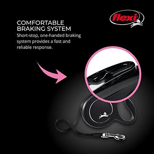 FLEXI New Classic Cord Retractable Dog Leash for Small Dogs up to 33 lbs. – 26 ft., Black | Tangle-Free Pet Walking Leash with One-Handed Brake, Pause, Lock|German Quality Product
