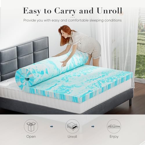 DUMOS Mattress Toppers Memory Foam Twin Size, 2 Inch Thick Bed Topper Pad Cooling Gel Infused Soft Comfy Padding Breathable for Sleeper Sofa Couch RV Camper, CertiPUR-US Certified, Blue