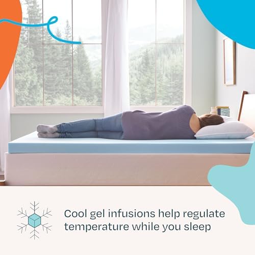 LINENSPA Memory Foam Mattress Topper - 3 Inch Gel Infused Memory Foam - Plush Feel - Cooling and Pressure Relieving - CertiPUR Certified - Dorm Room Essentials - Full XL Size