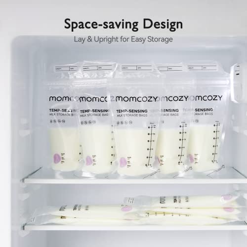 Momcozy Breastmilk Storing Bags, Temp-Sensing Discoloration Milk Storing Bags for Breastfeeding, Disposable Milk Storage Bag with 6 Ounce Self Standing, No-Leak Milk Freezer Storage Pouches, 120pcs