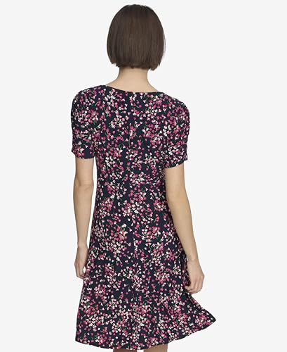 Tommy Hilfiger Womens Empire Waist Fit and Flare Dress Sky Captain/Hot Pink 4