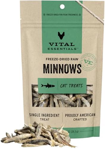 Vital Essentials Minnows Cat Treats, 1 oz | Freeze-Dried Raw | Single Ingredient | Grain Free, Gluten Free, Filler Free