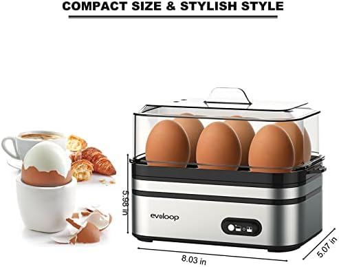 Rapid Egg Cooker Electric 6 Eggs Capacity, Soft, Medium, Hard Boiled, Poacher, Omelet Maker Egg Poacher With Auto Shut-Off, BPA Free