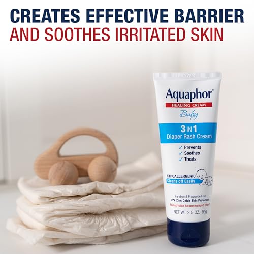 Aquaphor Baby Diaper Rash Cream, 3-in-1 Diaper Rash Relief, 3.5 Oz Tube, (Pack of 3)