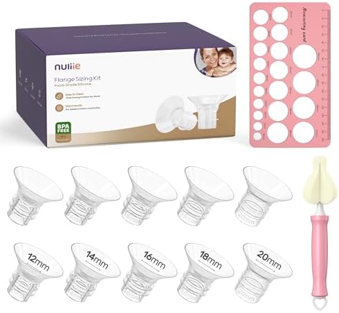 Nuliie 10PCS Flange Sizing Kit 12/14/16/18/20mm for 24mm Flange/Shield of Most Pumps, Silicone Flanges Insert for Momcozy/Spectra Electric Breast Pump, Pumping Essential Kit for Moms