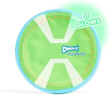 Chuckit! Max Glow Paraflight Flying Disc Dog Toy - Water Floating Flyer - Durable Nylon Construction with Soft Rubber Edges - For Medium and Large Dogs - Size Large - 9.75" L x 9.75" W - Pack of 1