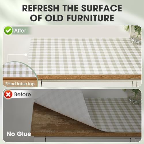 Drawer and Shelf Liner, Non-Slip Kitchen Cabinet Liners Non-Adhesive Thick Strong Grip Waterproof Washable Mats Protect Dresser Shelves Cupboard Bathroom Cabinets, Green Plaid, 12 in X 10 FT
