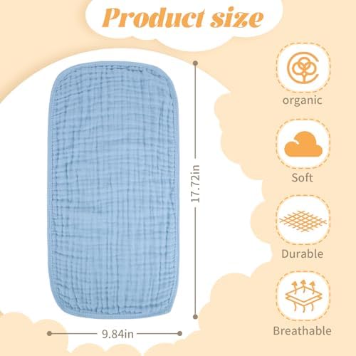 Baby Burp Cloth 100% Cotton Newborn Cotton Muslin Burp Cloth 10x20 inches (White & Blue 6 Pieces)
