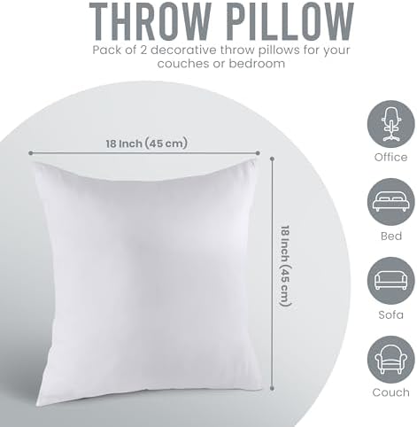 Utopia Bedding Throw Pillows Insert, Bed and Couch Pillows - Indoor Decorative Pillows (White, 18x18 Inch)