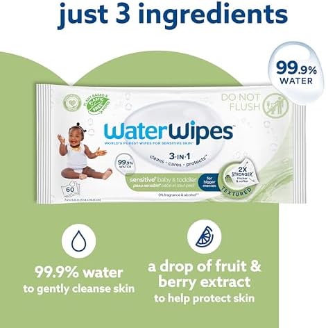 WaterWipes Textured Clean, Toddler & Baby Wipes, 99.9% Water, 3-In-1 Cleans, Cares, Protects, Unscented & Hypoallergenic, 720 Count (12 Packs), Packaging May Vary