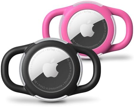 Waterproof Airtag Dog Collar Holder, Silicone & ABS Airtag Holder for Dog & Cat Collars, Ultra-Durable, Lightweight and Protective Airtag Case (Black & Rose, Small)