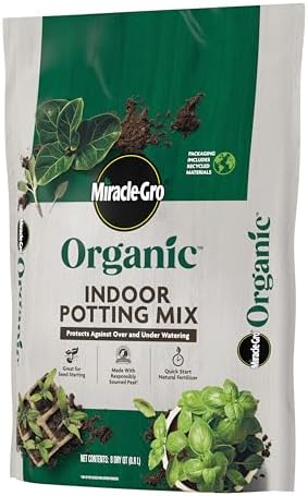 Miracle-Gro Organic Indoor Potting Mix, Protects Against Over and Under Watering, for Indoor Container Plants, Houseplants and Starter Plants, OMRI Listed, 8 qt., 2-Pack