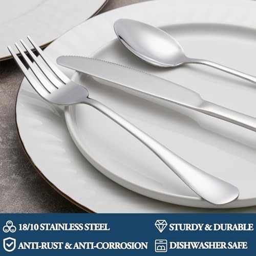 24 Piece Dinner Forks Set, Food-Grade Stainless Steel Silverware Forks, Cutlery Fork, Metal Fork for Home, Kitchen or Restaurant, Mirror Polished, Dishwasher Safe - 8 Inch