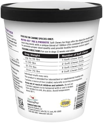 Nutri-Vet Pre & Probiotics for Dogs, Digestive Support, Upset Stomach, Puppy Probiotic, Pet Vitamins and Supplements, Dog Probiotics, Liver & Cheese Flavor, 120 Soft Chews