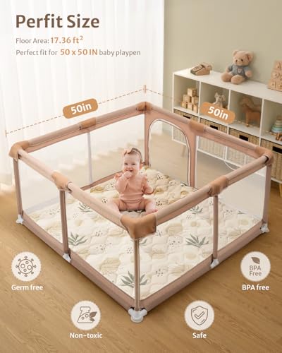 Blissful Diary Baby Play Mats for Floor, 50x50 Playpen Mat, Thicken Cushioning Padding Foam Playmate for Baby and Toddlers Infants, Non-Slip & Machine Washable, Earth Tones Design