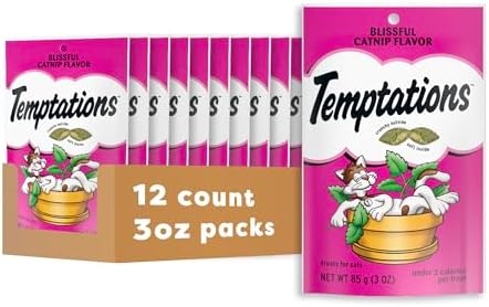 Temptations Classic Crunchy and Soft Cat Treats Blissful Catnip Flavor, 3 oz. Pouch (Pack of 12)