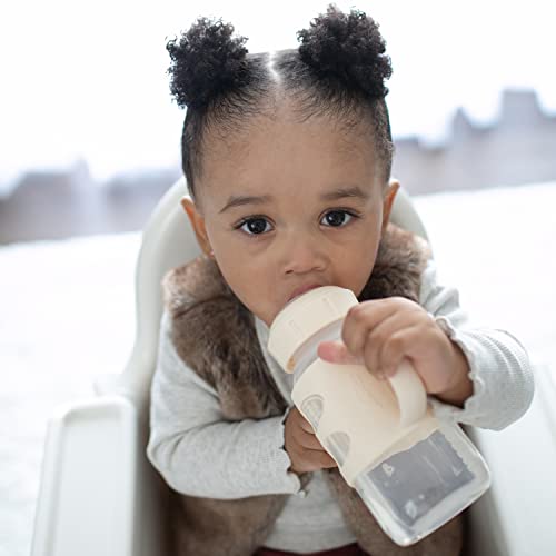 Dr. Brown's Milestones Wide-Neck Sippy Spout Bottle with 100% Silicone Handles, Easy-Grip Handles with Soft Sippy Spout, 9oz/270mL, Light-Pink & Ecru, 2-Pack, 6m+