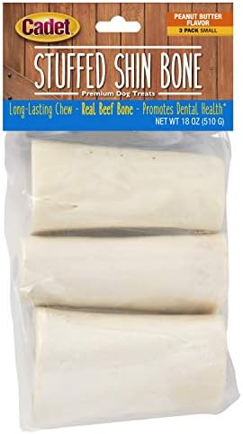 Cadet Stuffed Shin Bones - Highly Digestible, High Protein, Long-Lasting Dog Chew Bone for Aggressive Chewers, Supports Dental Health, - Peanut Butter Flavor, Small (3 Count)