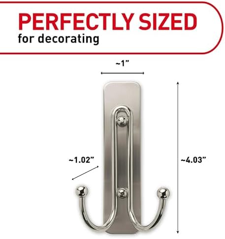Command Large Satin Brass Double Hooks, 2 Coat Hooks and 2 Command Strips, Damage-Free Hanging with Adhesive, No Tools Great for Hanging Home Decor, Holds up to 4 lb