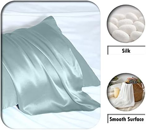 Mulberry Silk Pillowcase for Hair and Skin Standard Size 20"X 26" with Hidden Zipper Soft Breathable Smooth Cooling Pillow Covers for Sleeping(Haze Blue,1Pcs)